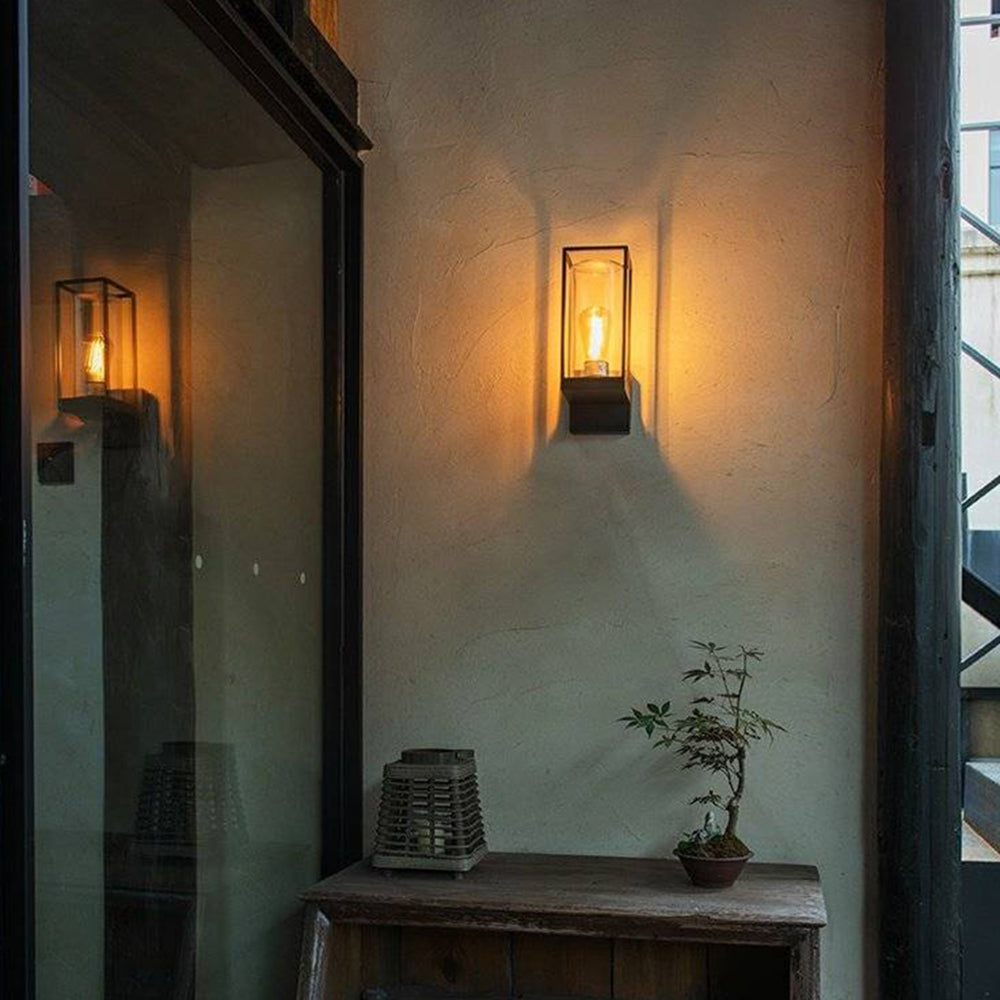 Modern Rectangular Metal and Glass Outdoor Wall Lamp with Waterproof Design
