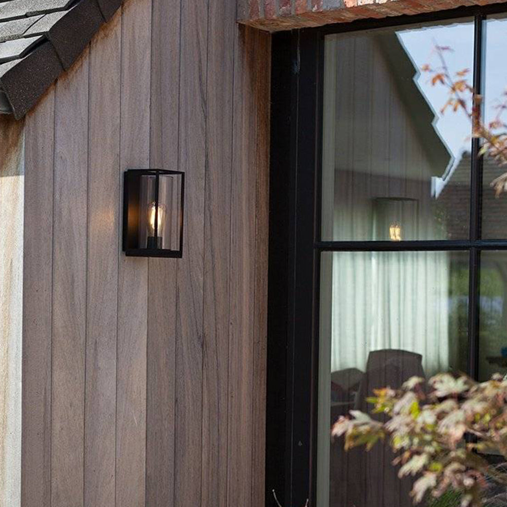 Modern Rectangular Metal and Glass Outdoor Wall Lamp with Waterproof Design