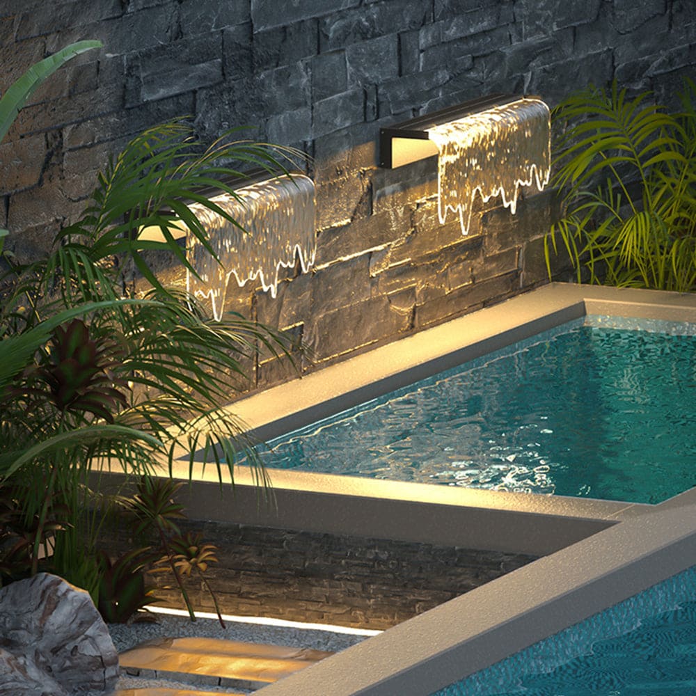 Modern Solar Outdoor Wall Lamp with Flowing Water Effect