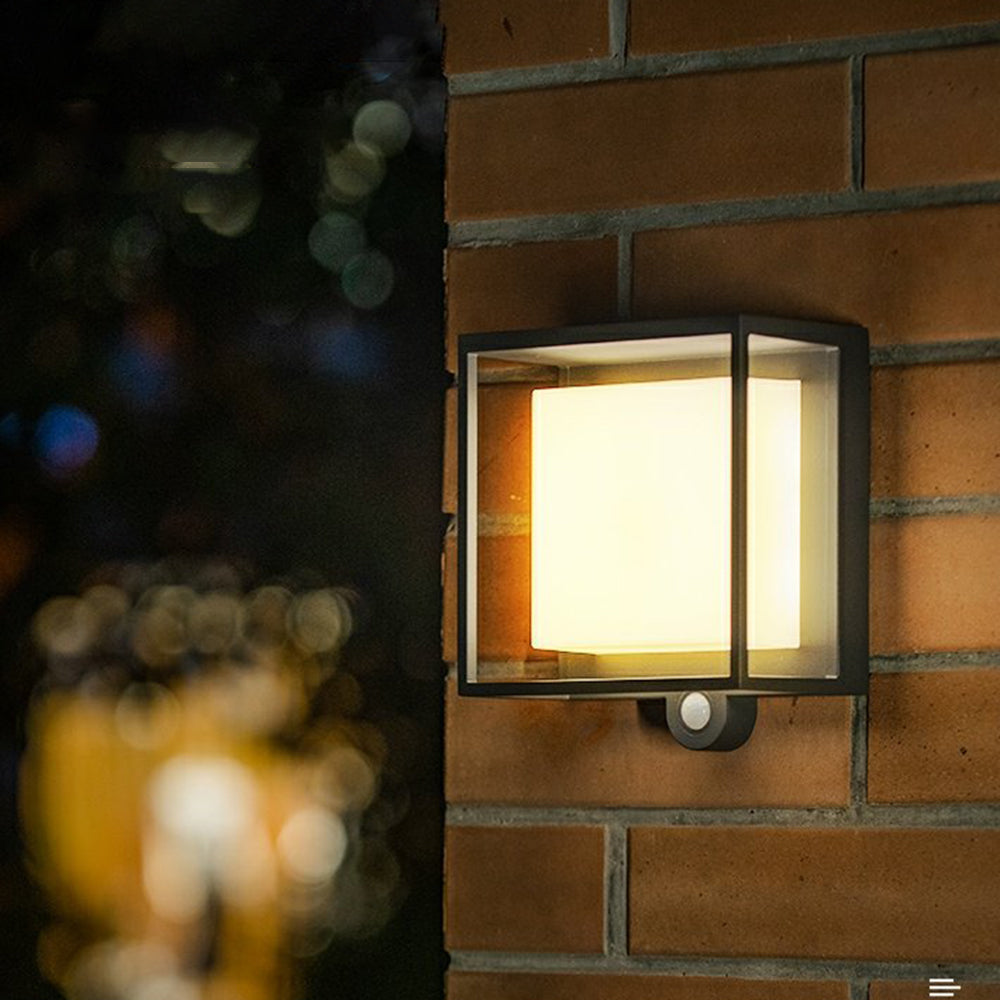 Modern Solar-Powered Rectangular LED Outdoor Wall Lamp with Sensor