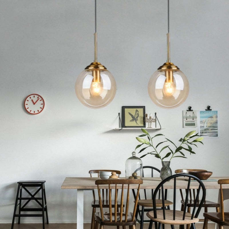 Modern Sphere Pendant Light with Amber Glass