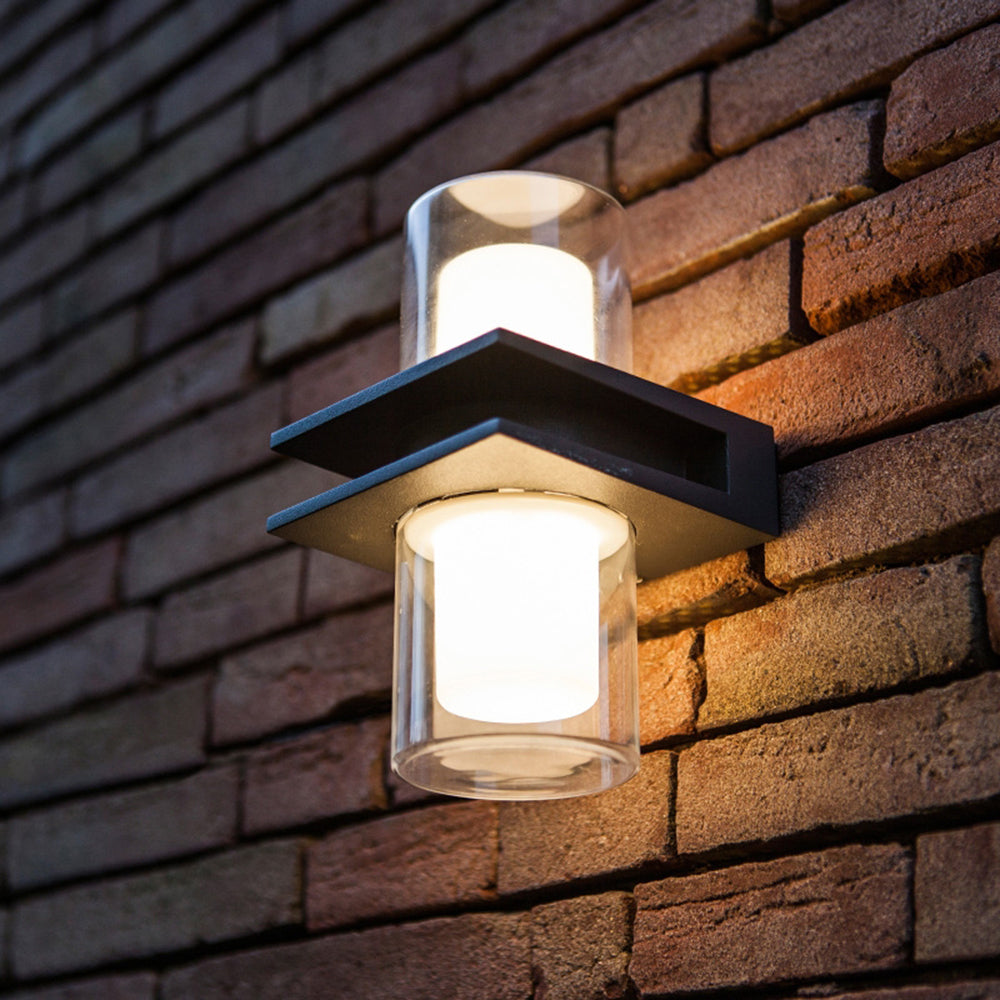 Modern Two-Head Cylindrical Metal and Glass Outdoor Wall Lamp