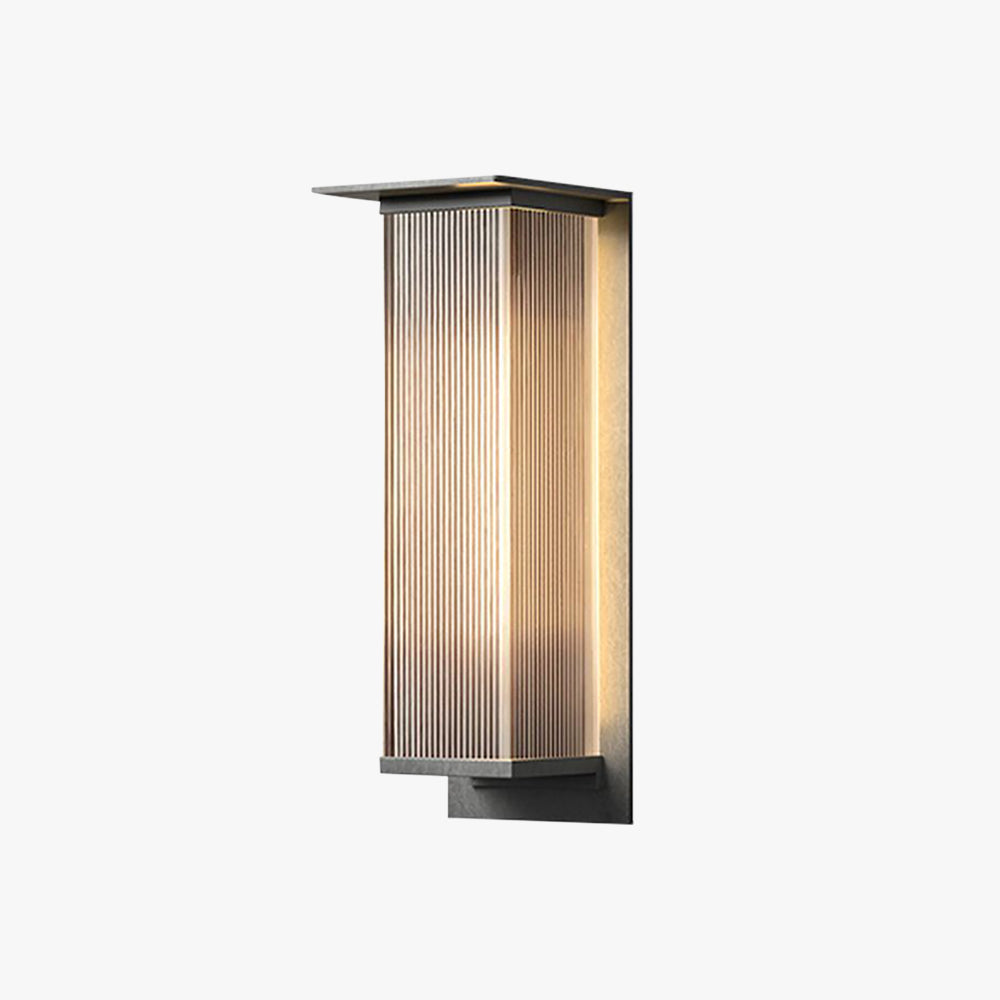 Modern rectangular outdoor wall lamp with a sleek black metal frame and acrylic shade. Waterproof design, perfect for courtyards, patios, and terraces. Energy-efficient LED lighting.


