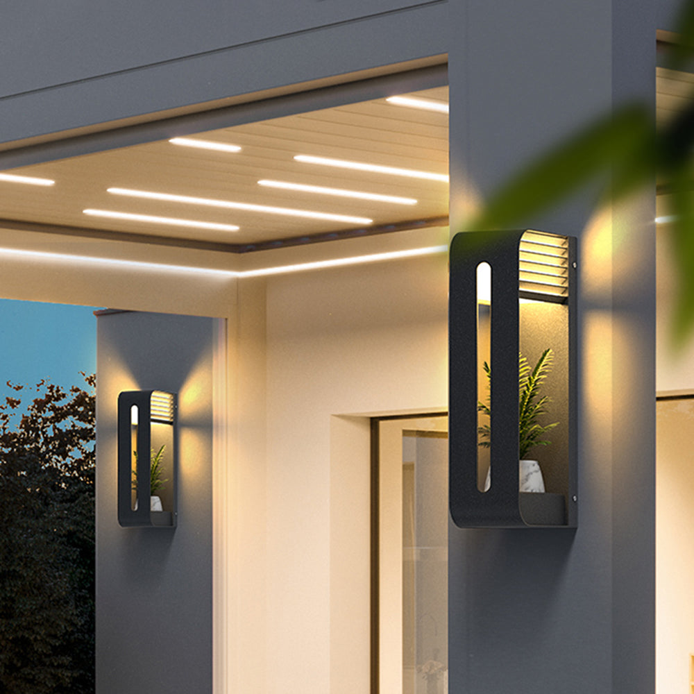 Modern Solar-Powered Rectangular LED Outdoor Wall Lamp with Plant Holder