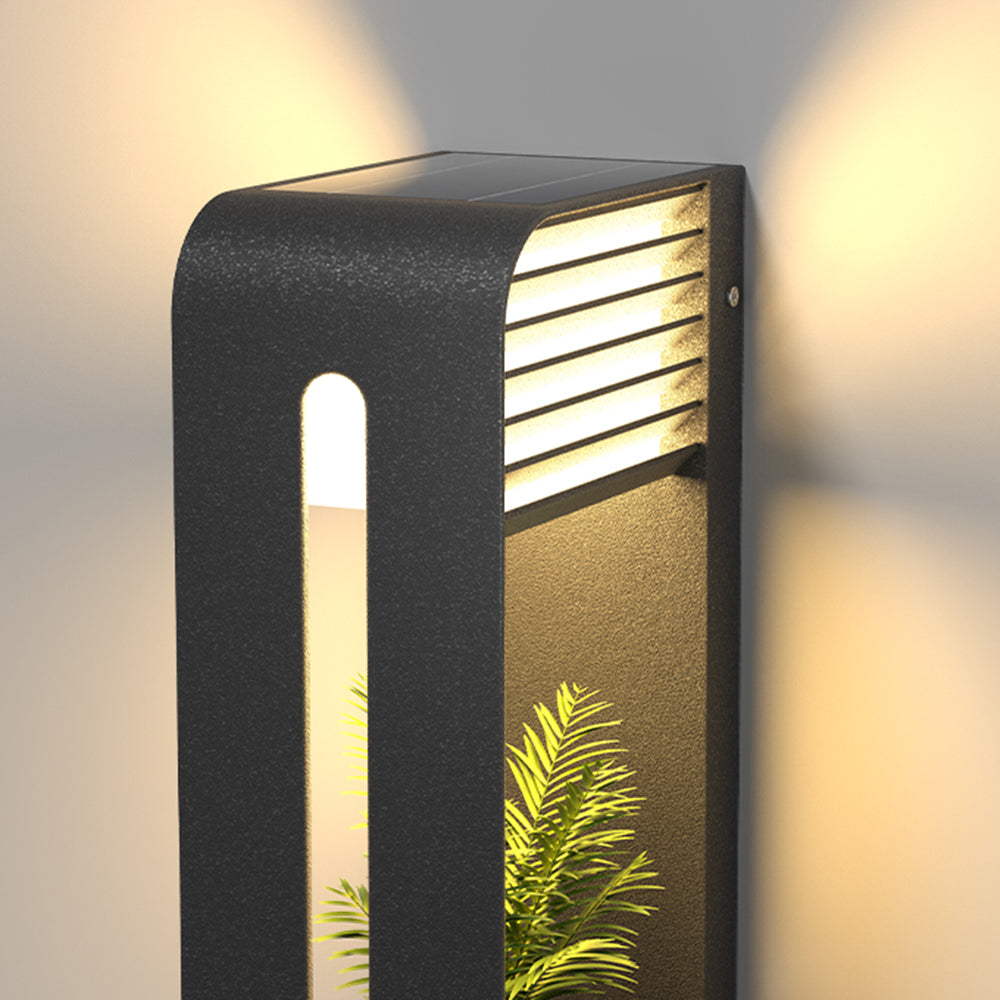 Modern Solar-Powered Rectangular LED Outdoor Wall Lamp with Plant Holder