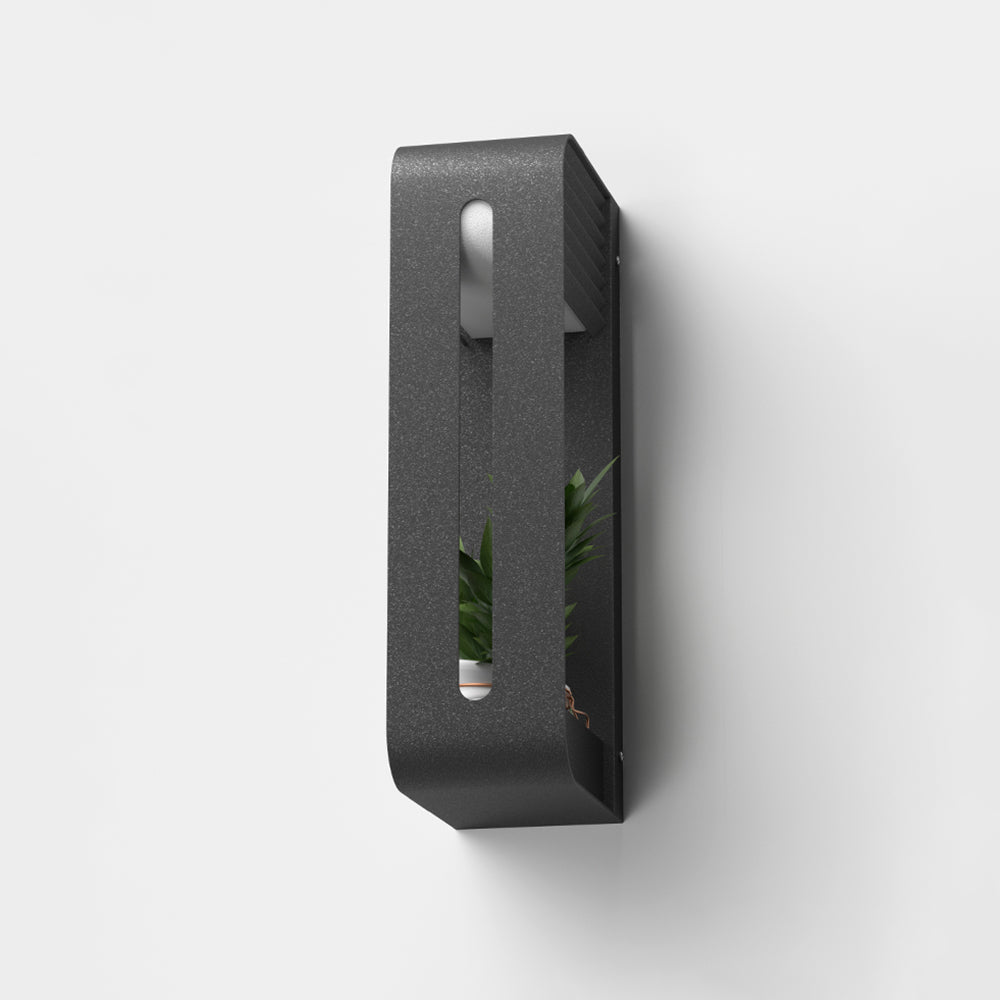 Modern Solar-Powered Rectangular LED Outdoor Wall Lamp with Plant Holder