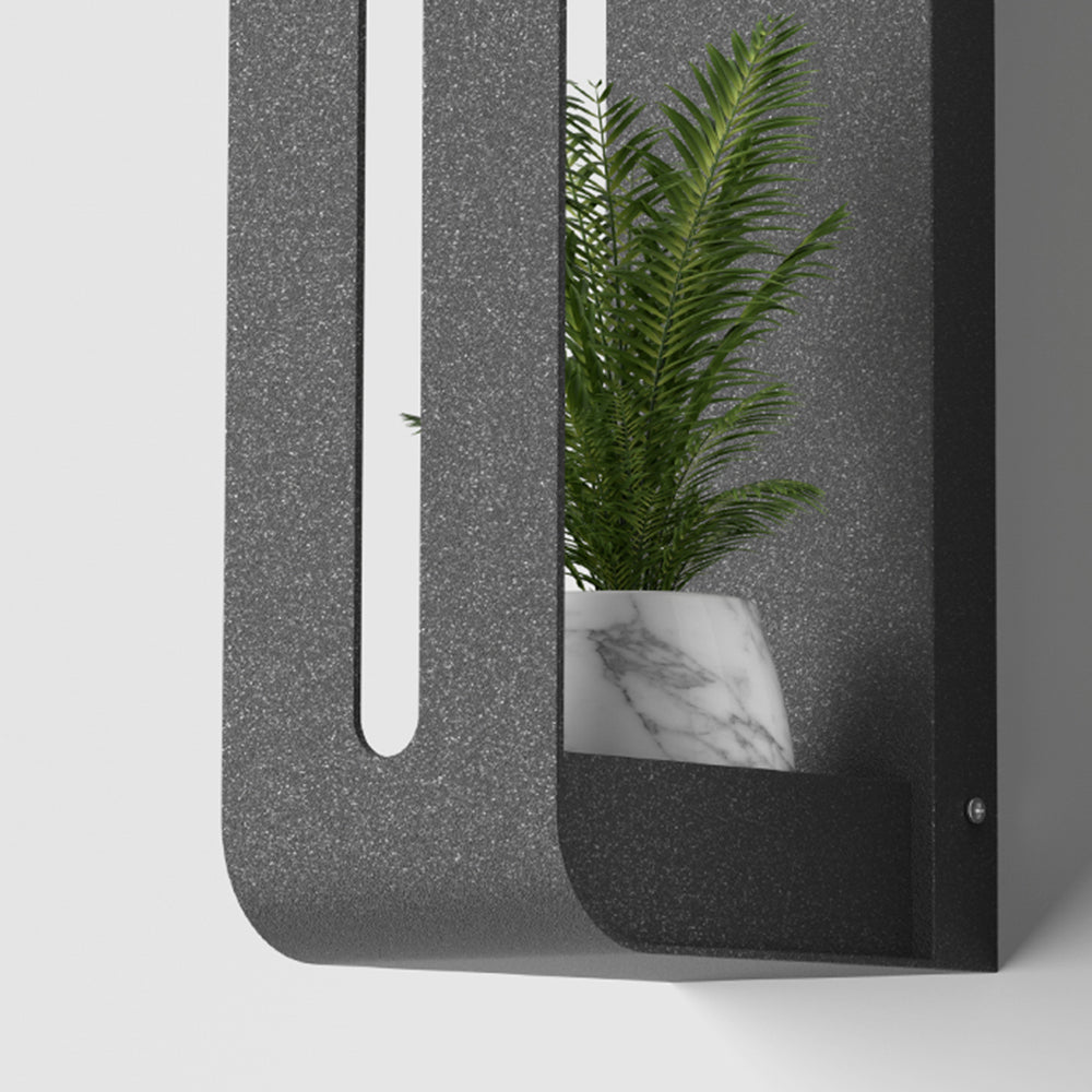 Modern Solar-Powered Rectangular LED Outdoor Wall Lamp with Plant Holder