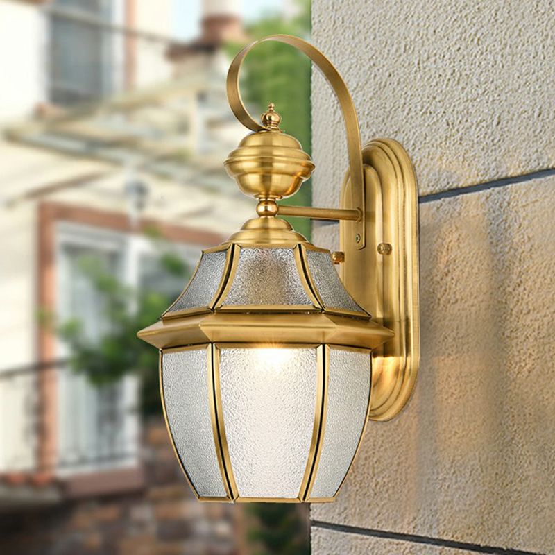 Vintage Gold Lantern Outdoor Wall Lamp with Metal and Glass Design