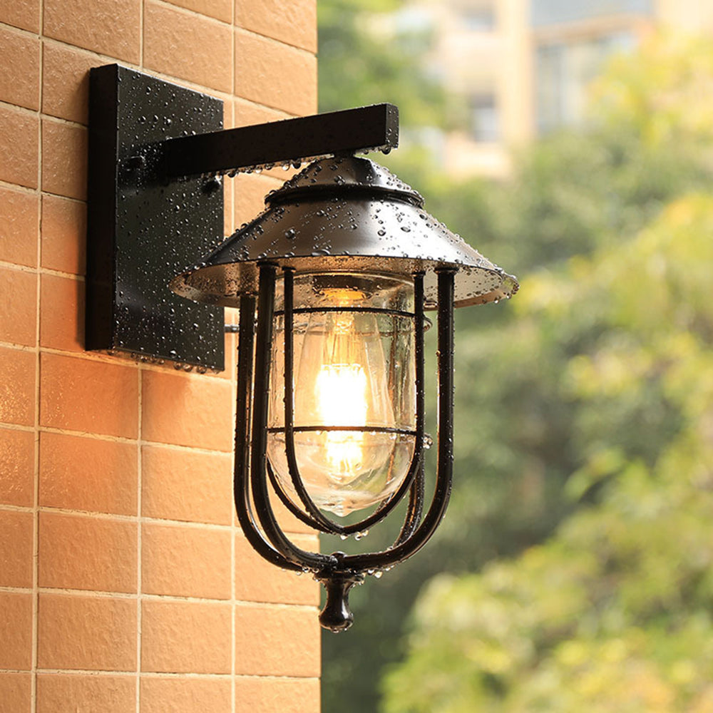 Vintage Lantern Metal Outdoor Wall Lamp with Glass Panels