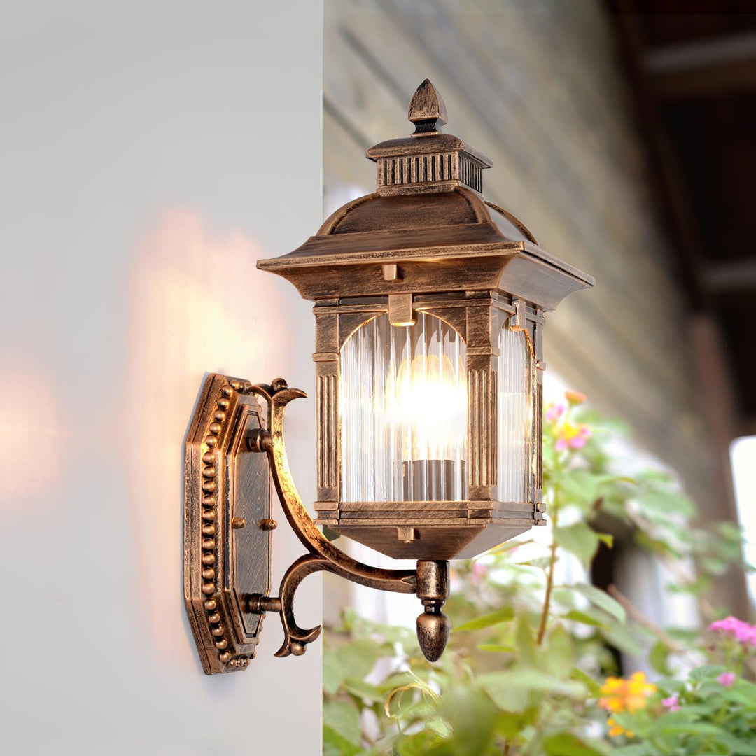 Vintage Style Outdoor Wall Lantern with Black Metal Frame and Glass Panels