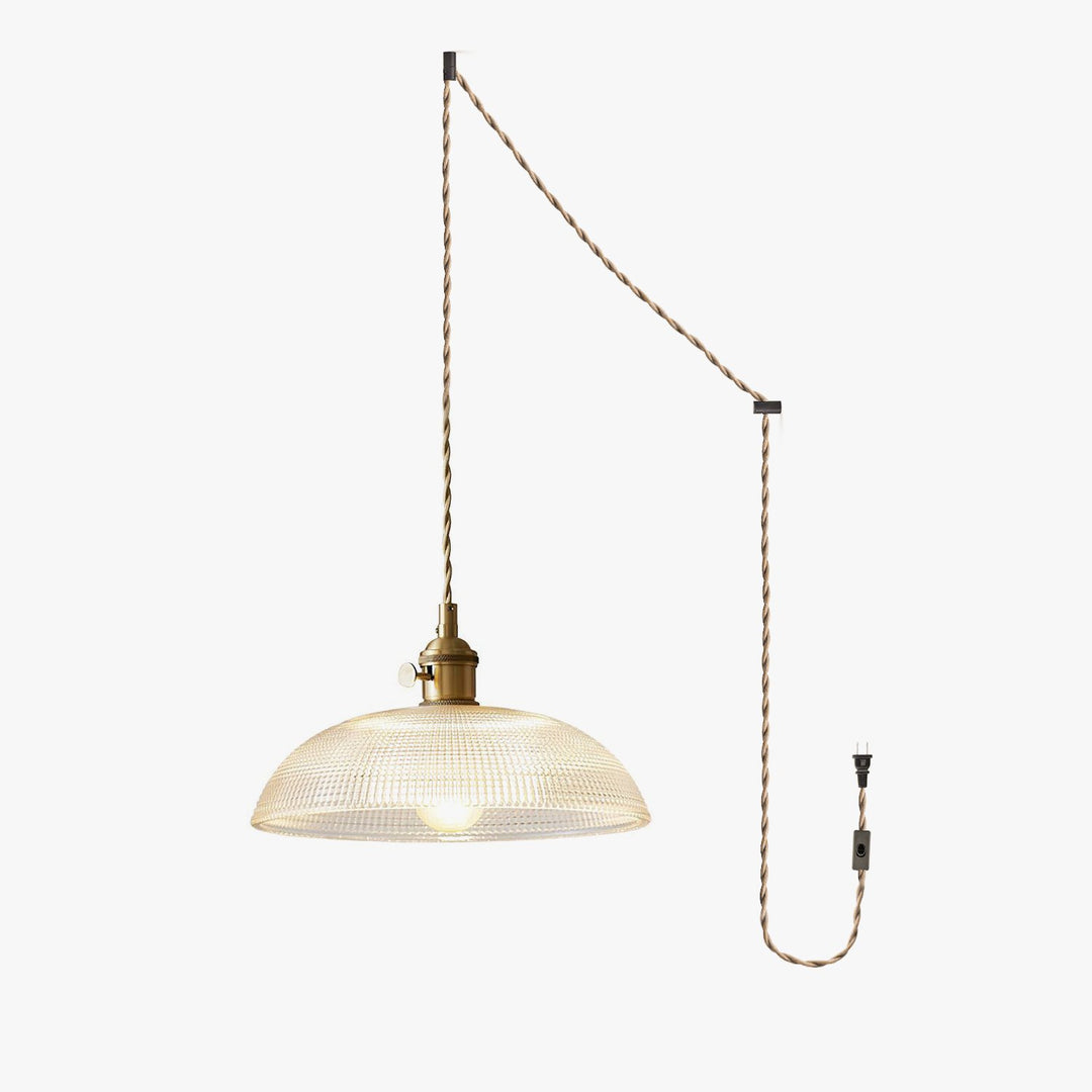Vintage Plug-In Pendant Light with Ribbed Glass