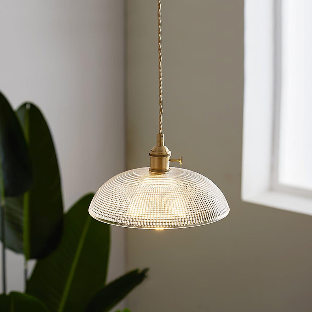 Vintage Plug-In Pendant Light with Ribbed Glass